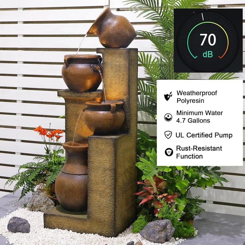 Dakota Fields 53 Inches 4 Tiered Floor Standing Outdoor Water Fountains and Waterfalls for Garden