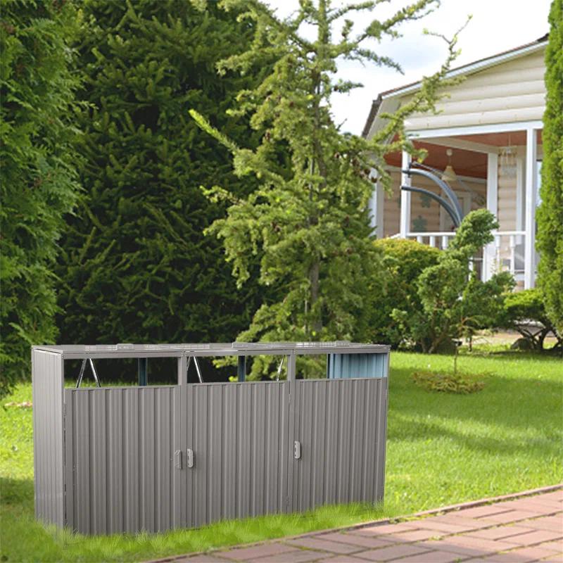 Alxfarton Garbage Bin Shed Stores 3 Trash Cans Metal Outdoor Bin Shed For Garbage Storage