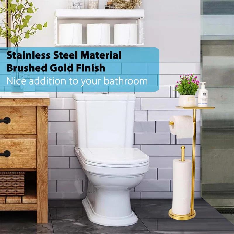 FLOORING CENTER LLC AToiletHolderC1 Freestanding Toilet Paper Stand With Tray