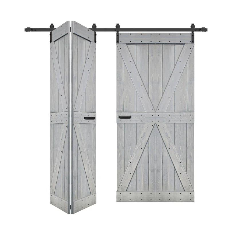 IsLife K Style Finished Solid Wood Bi-Fold Double Barn Door With Hardware Kit -Assembly Needed