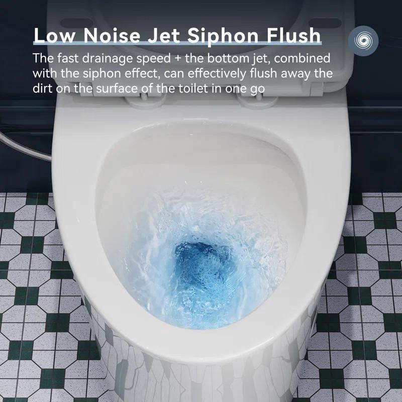 Elongated One-Piece Toilet, Compact Toilet with Soft-Close Seat, 1.1/1.6 GPF Powerful Dual-Flush Toilet for Bathroom