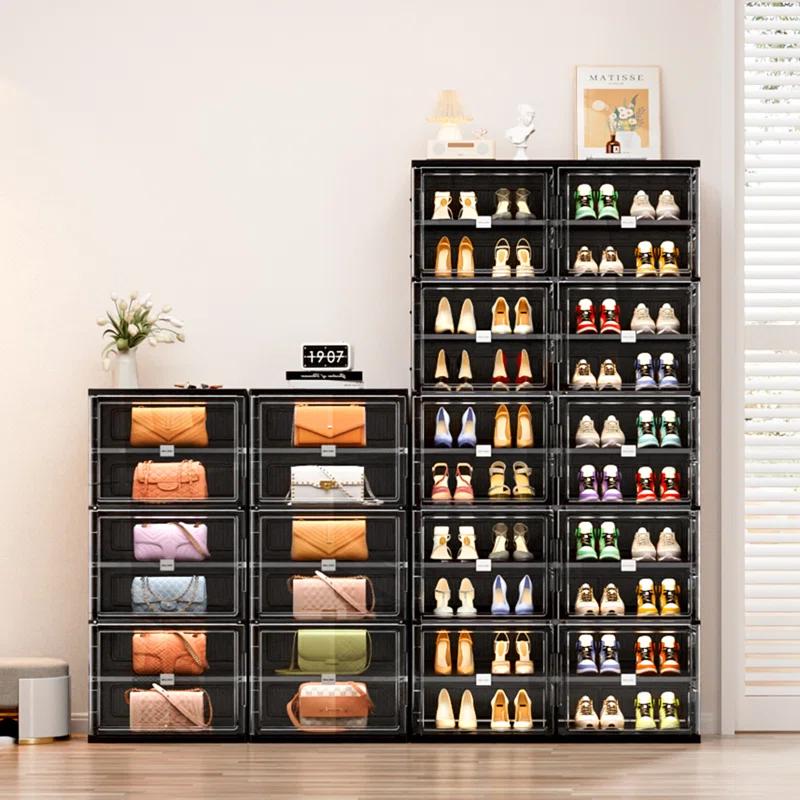 Rebrilliant 10 Tiers 40 Pairs Foldable Shoe Rack Organizer Fits Size 12, Large Shoe Cabinet With Magnetic Doors