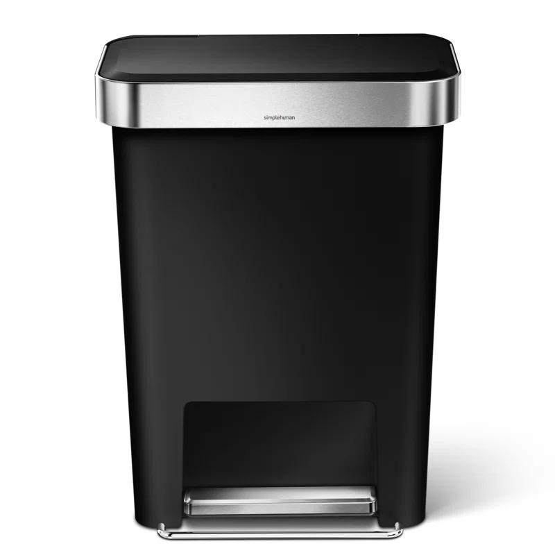 Simplehuman 45 Liter Rectangular Kitchen Trash Can with Liner Pocket, Black Plastic