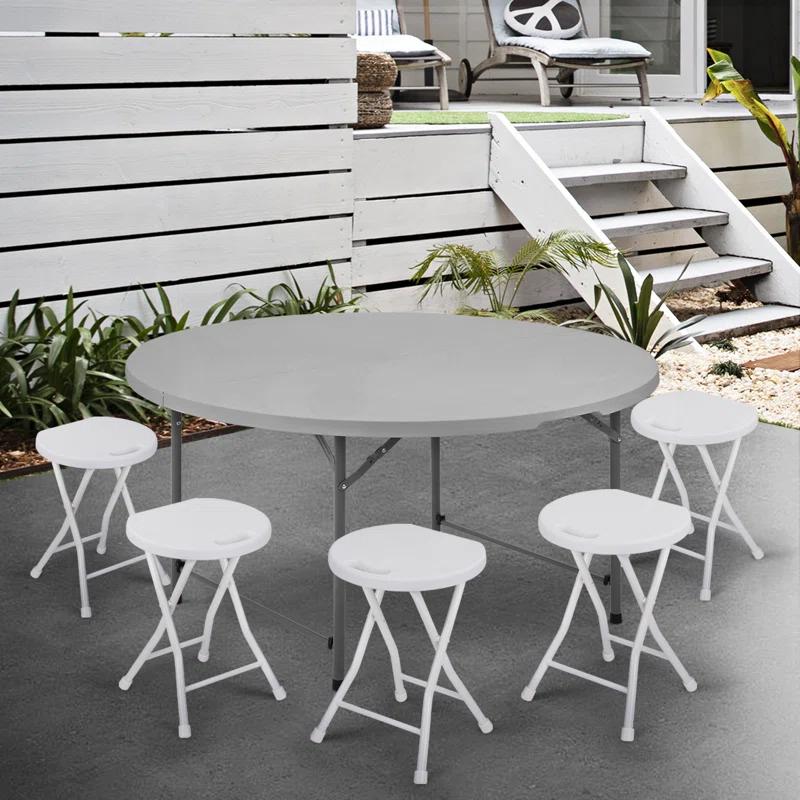 Plastic Round Folding Table, Portable Foldable Party Banquet Table for Camping Dining Outdoor Picnic
