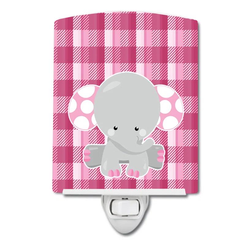 Caroline's Treasures Elephant Gingham Ceramic Night Light