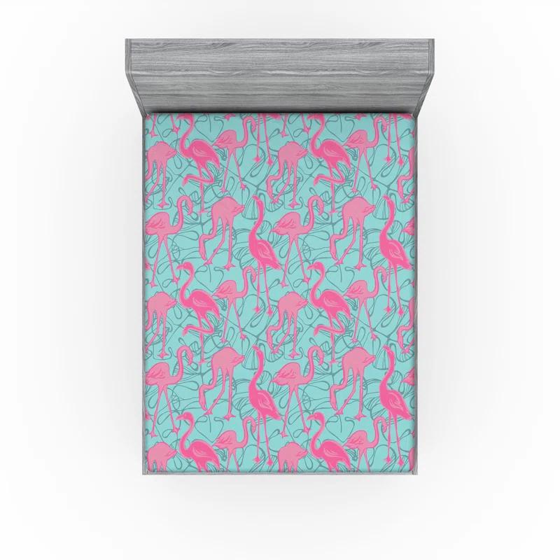 Ambesonne Ambesonne Tropical Fitted Sheet Art Boho Pattern Flamingo Pastel Pink Seafoam