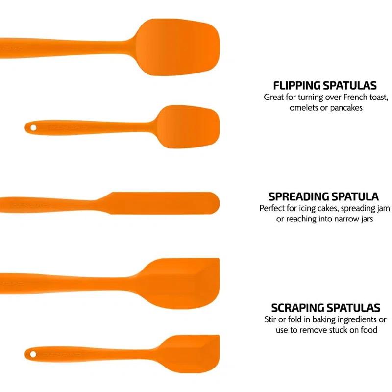 OVENTE Silicone Spatula , Food Grade Rubber Spatulas Heat Resistant w/ Stainless Steel Core & Seamless Design, Non Stick Rubber Spatula for Mixing, Baking & Cooking, 5 Pieces