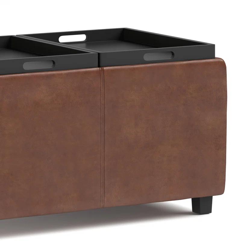 Simpli Home Avalon 42"W Upholstered Storage Ottoman with 3 Flip-Over Serving Trays