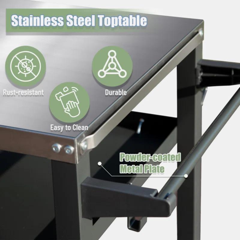 Go Peak Track 3-Shelf Outdoor Grill Table, Grill Cart Outdoor With Wheels, Pizza Oven And Food Prep Table, Blackstone Table With Stainless Steel Tabletop, Grill Stand For Blackstone Griddle For Outside BBQ