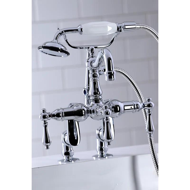 Kingston Brass Vintage Three-Handle 2-Hole Deck Mount Clawfoot Tub Faucet with Hand Shower