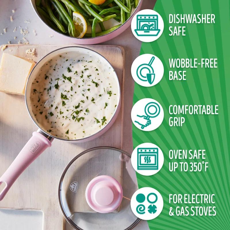 GreenLife GreenLife Soft Grip Healthy Ceramic Nonstick, 1QT And 2QT Saucepan Pot Set With Lids, Dishwasher Safe
