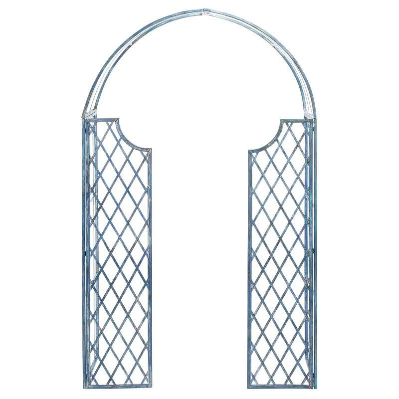 Antique Blue Iron Garden Arbor with Arch Design