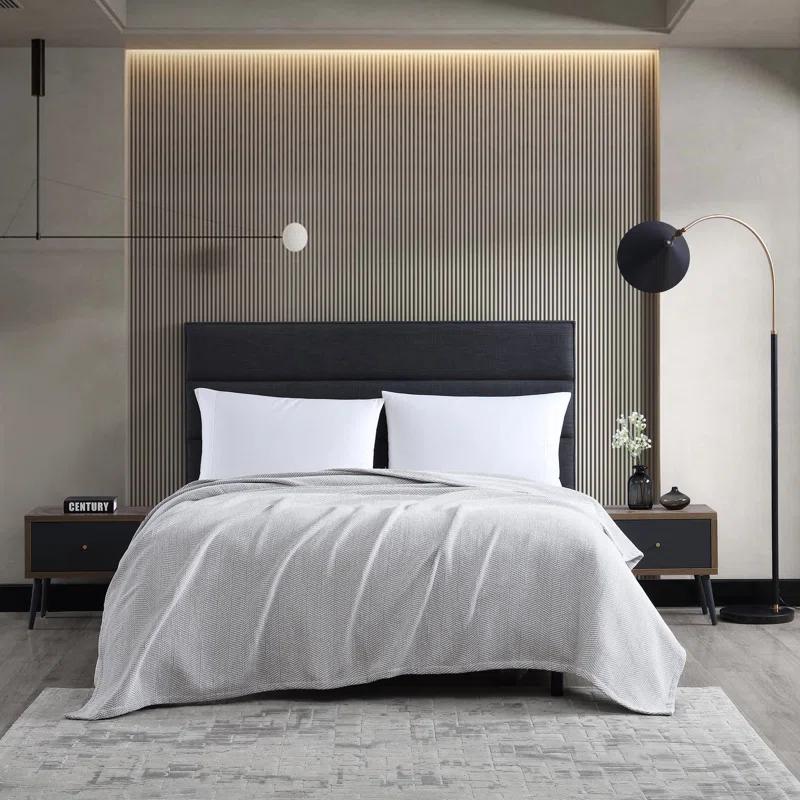 Vera Wang Chenille Pique Cotton Grey Blanket