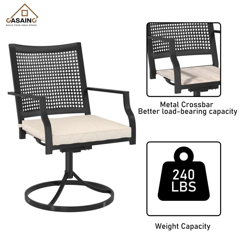CASAINC Outdoor Iron Frame Swivel Dining Chair with Cushions (Set of 2)