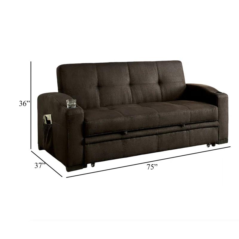 Benjara Futon Sofa, Brown Fabric Upholstery, Pull Out Base, Button Tufting