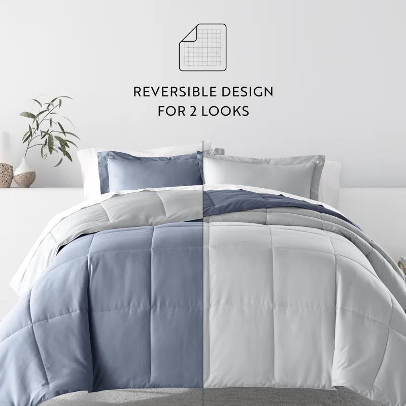 IEnjoy Home 7-Piece Reversible Bedding Bundle - Solid Comforter and Patterned Sheet Set