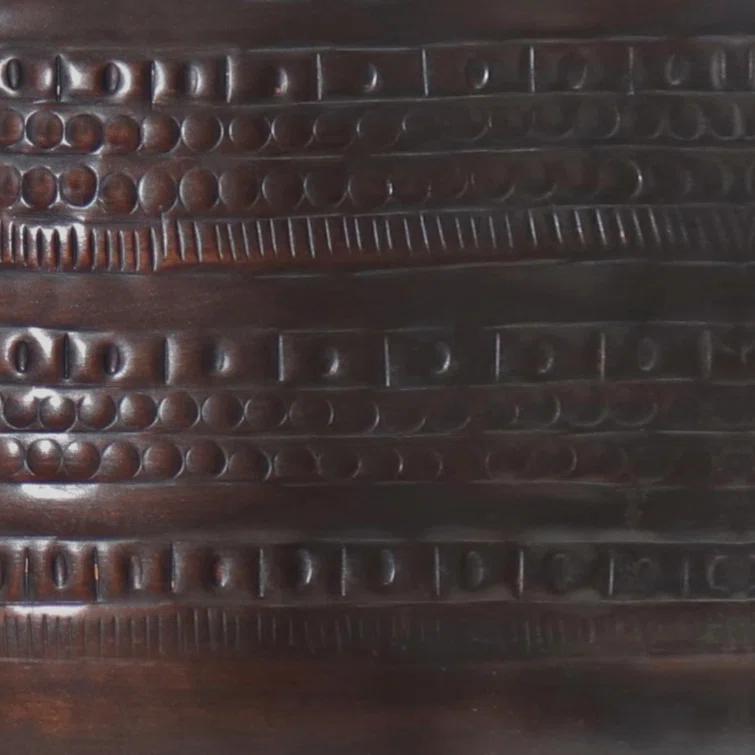 Bungalow Rose Johnsen 15"W Metal Industrial Boho Tribal Pattern Drum End Table with Textured Finish, Assembled