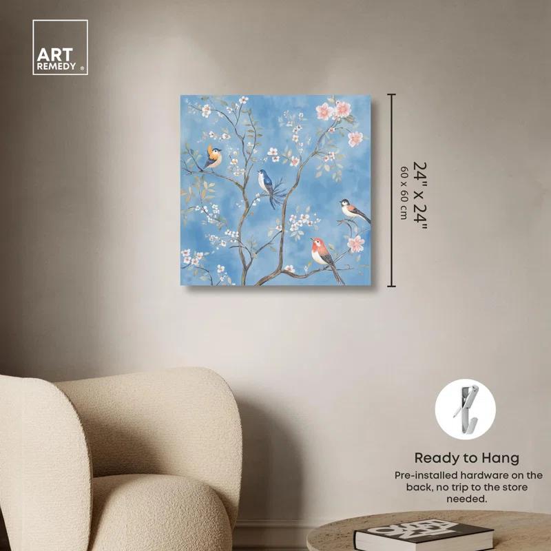 Art Remedy Wings Among the Blooms I Canvas Chinoiserie Art by Art Remedy
