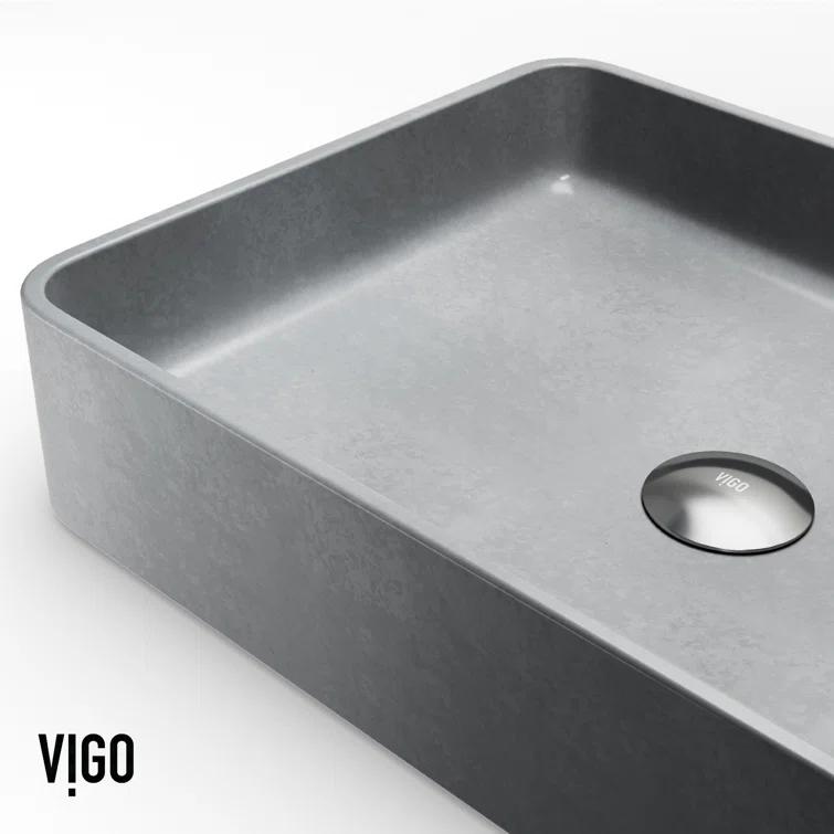 VIGO Tarragona Gothic Ashford Gothic 19" L x 14" W x 4" H Rectangular Concrete Vessel Bathroom Sink with 11" H Faucet VGT2080