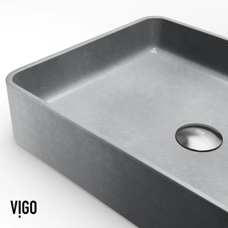 VIGO Dunn Tarragona Gothic 19" L x 14" W x 4" H Rectangular Concrete Vessel Bathroom Sink with 11" H Faucet VGT2085