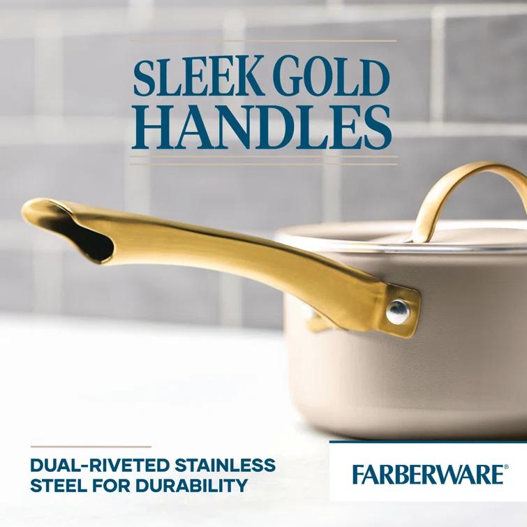 Farberware Farberware Radiant Nonstick Cookware Pots And Pans Set With Prestige Cooking Tools, 12 Piece, Champagne