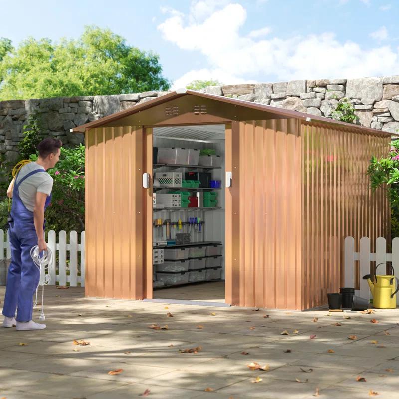 Jaxpety Outdoor 8 ft. W x 8 ft. D Metal Storage Shed