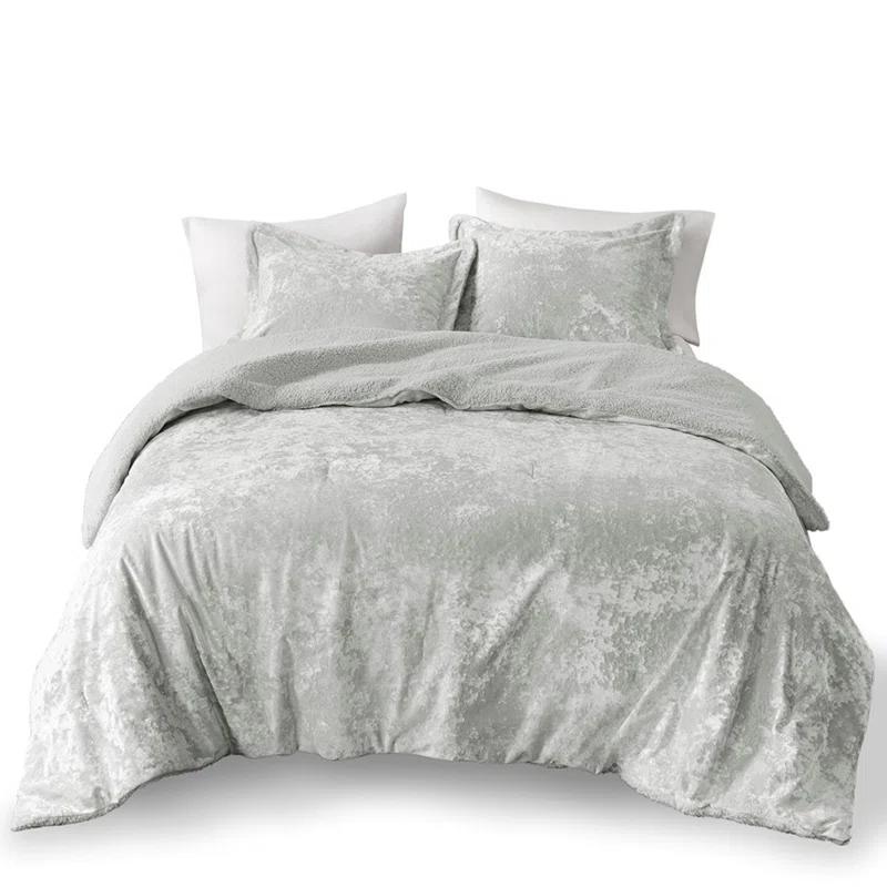 Twin/Twin XL Arabella Crushed Velvet to Faux Shearling Soft Reversible Teen Comforter Set Silver - Intelligent Design: Hypoallergenic Velvet Bedding