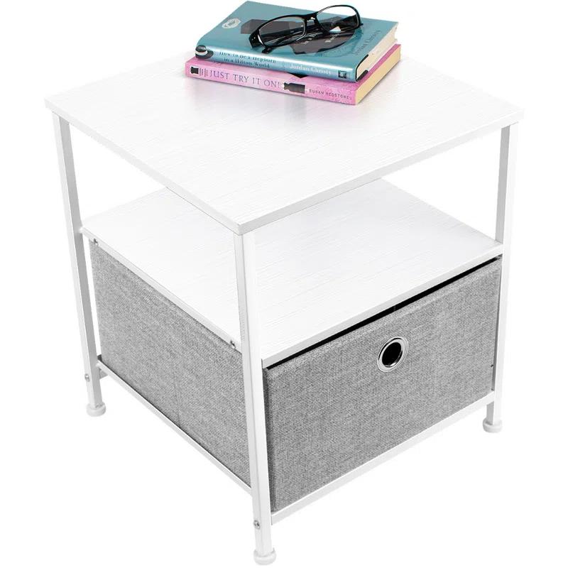 Sorbus 1 Drawer and Shelves Nightstand with Steel Frame, Wood Top & Fabric Bins