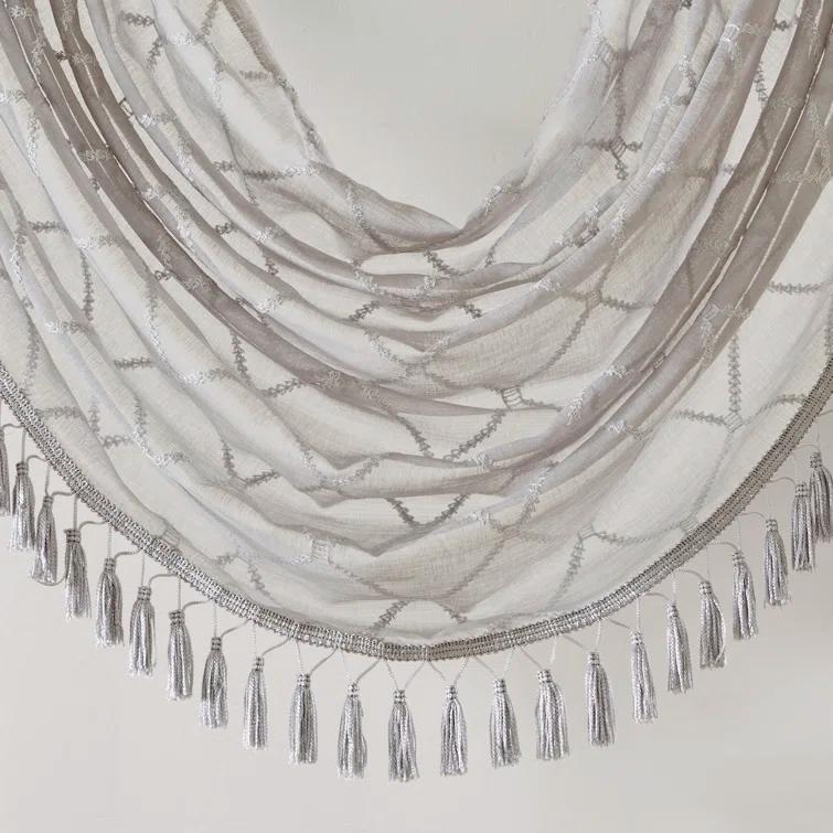 Madison Park Irina Diamond Sheer Embroidered Single Waterfall Valance