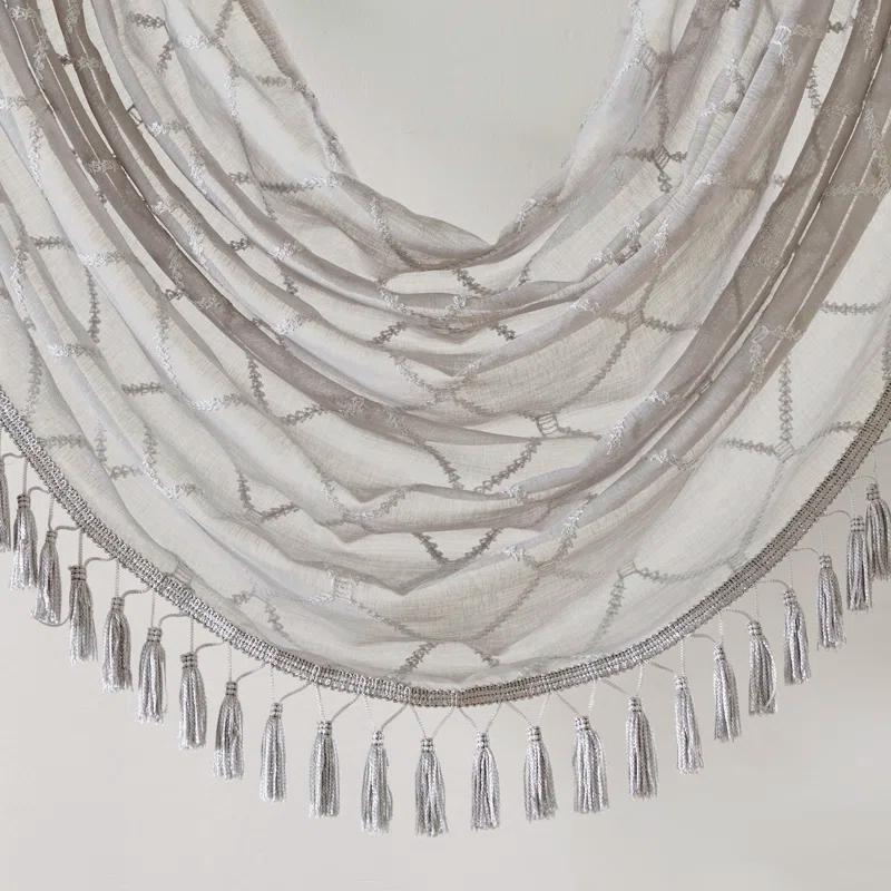 Madison Park Irina Diamond Sheer Embroidered Single Waterfall Valance