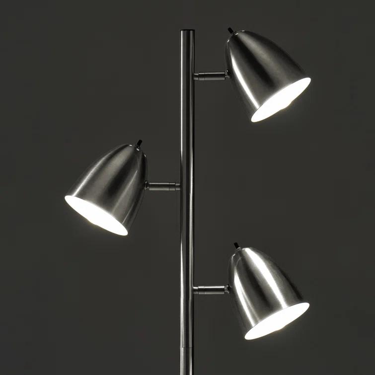 Brightech Jacob 64" Modern 3-Light Adjustable LED Floor Lamp with Silver Finish and Metal Cone Shades, Bulbs Included