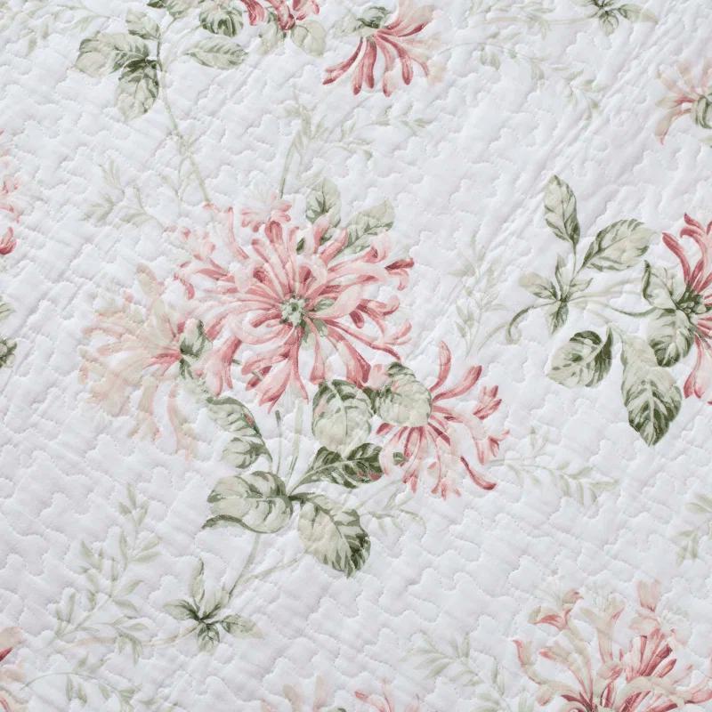 Laura Ashley Laura Ashley Honeysuckle Cotton Reversible Pink Quilt Set