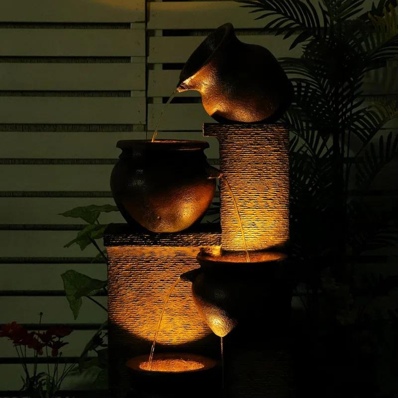 Dakota Fields 53 Inches 4 Tiered Floor Standing Outdoor Water Fountains and Waterfalls for Garden