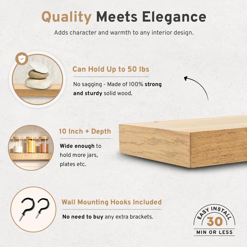 Dogberry Collections Dogberry Wood Floating Shelf  Kitchen Floating Shelf Or Living Room Floating Shelf  Wall Mount Included  Holds Up To 50 Lbs
