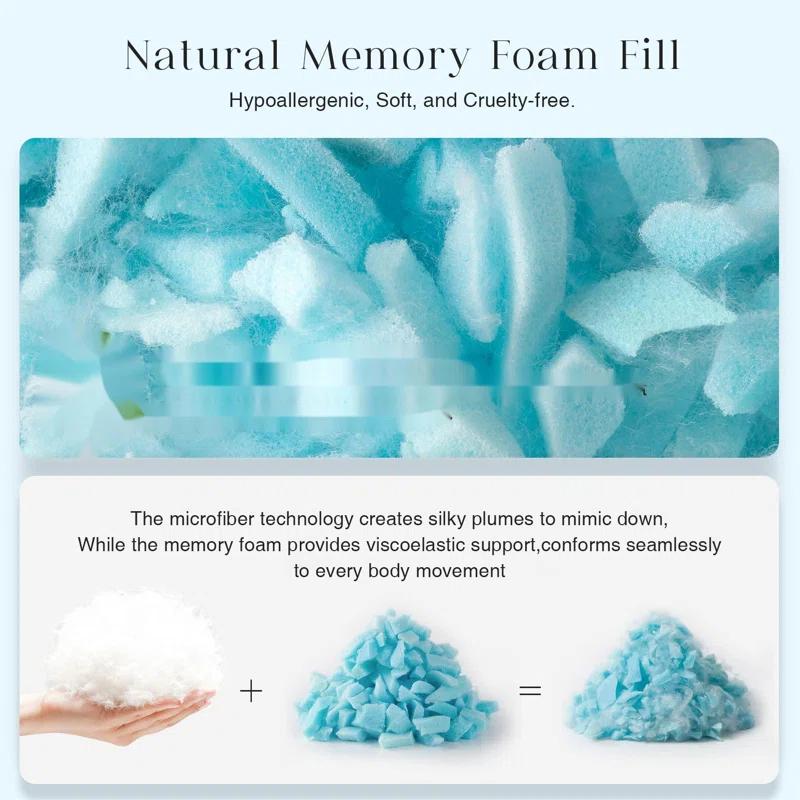 Arsuite Memory Foam Pillows For Sleeping, Shredded Memory Foam Cooling Pillows Queen Size 2 Pack - Adjustable Bed Pillows For Hot Sleepers, Firm Pillow For Neck Shoulder Pain, Queen