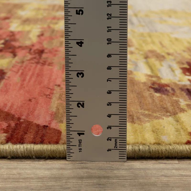 17 Stories Japhenia Abstract Machine Woven Wool/Nylon Area Rug in Red/Beige/Gold