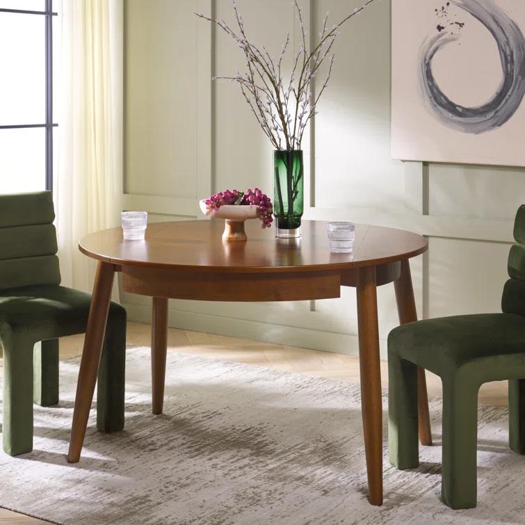 Medium Walnut Round Extendable Rubberwood Dining Table