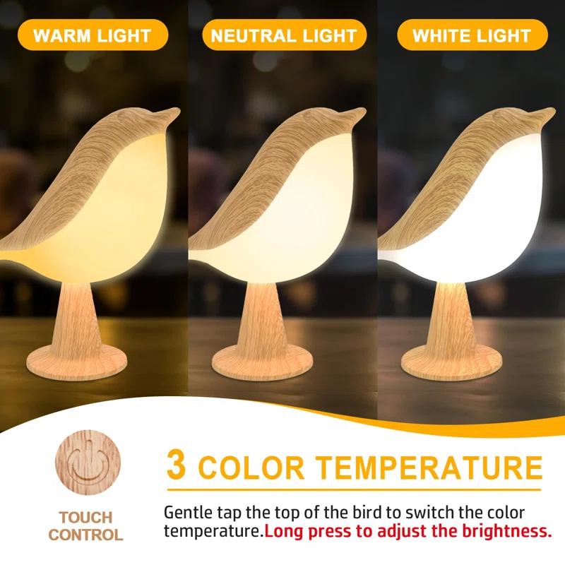 Winston Porter Small Desk Lamp, Bird Lamp Bedside Lamps With 3 Color Temperature And Touch Sensor,Cordless Lamp Kids Night Light With Rechargeable Battery