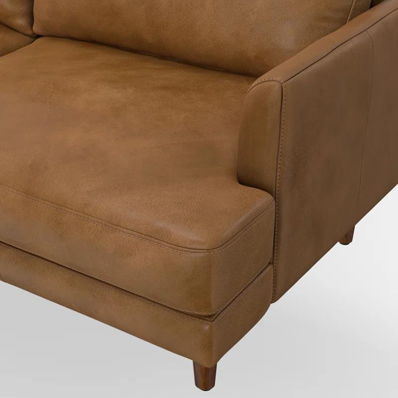 Simpli Home Livingston Top Grain Genuine Leather Mid-Century Modern Sofa With Solid Wood Frame For Living Room