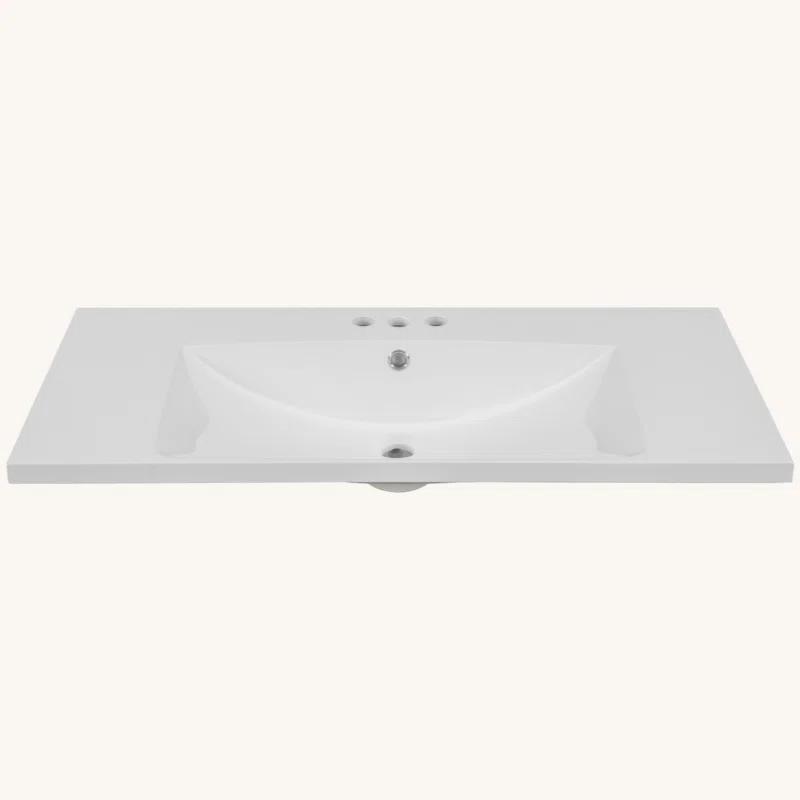 Tech Cube TCYX05543A 36" Single Bathroom Vanity Top With White Basin, 3-Faucet Holes, Ceramic, White