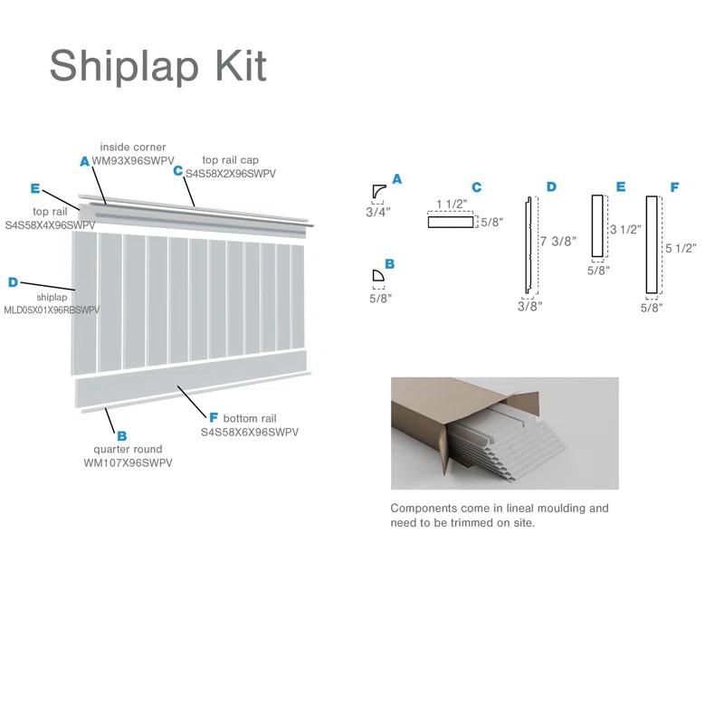 Deluxe Shiplap with a Nickel Gap 8' Length PVC Wainscoting Kit