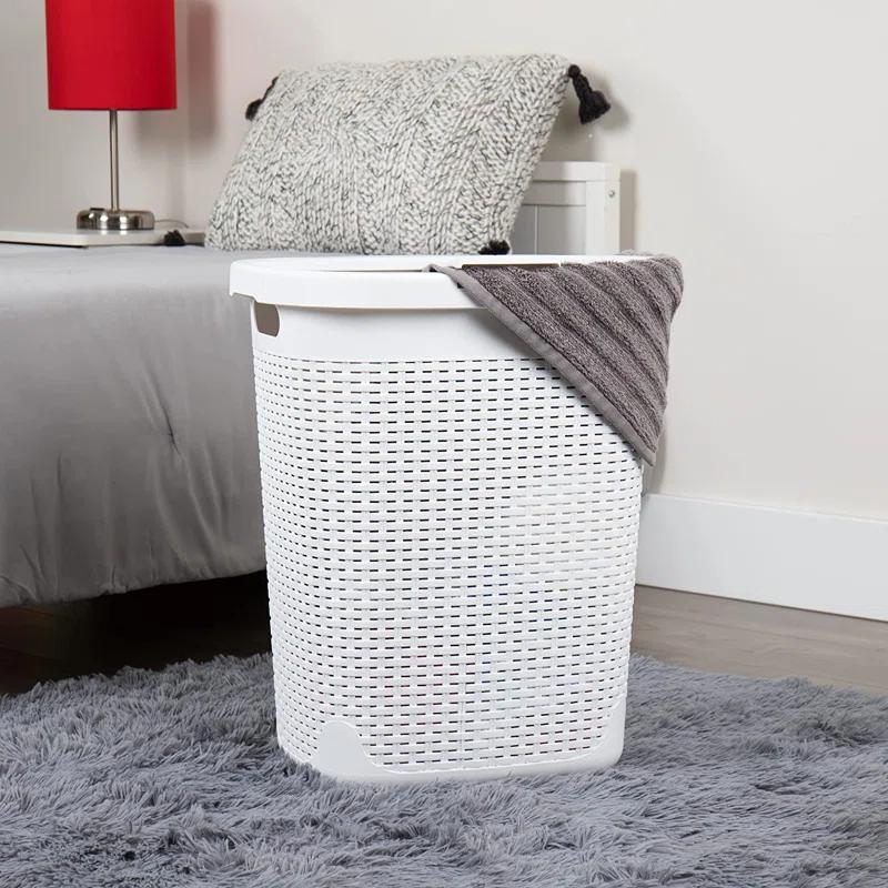 Mind Reader Mind Reader 40L Slim Laundry Hamper, Clothes Basket, Lid, Wicker Design, Plastic