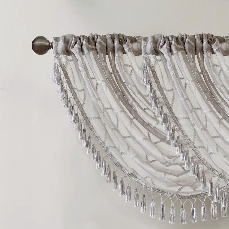 Madison Park Irina Diamond Sheer Embroidered Single Waterfall Valance
