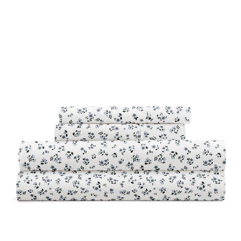 4 Piece Sheet Set Patterned Microfiber Ultra Soft Bedding in Floral Dream