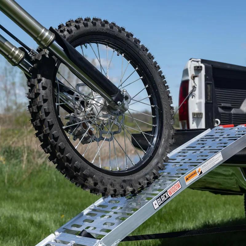 Black Widow Black Widow Aluminum Folding Motorcycle Ramp Arched Plate, Single Runner, Silver