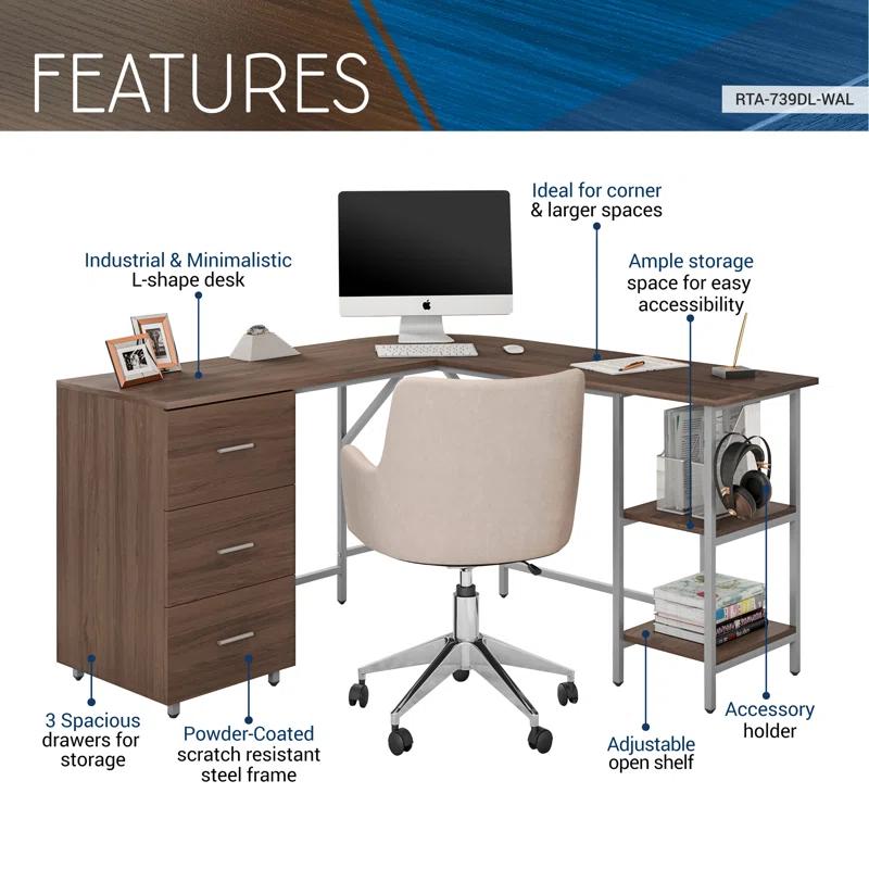 17 Stories Techni Mobili L-Shape Home Office Two-Tone Desk With Storage