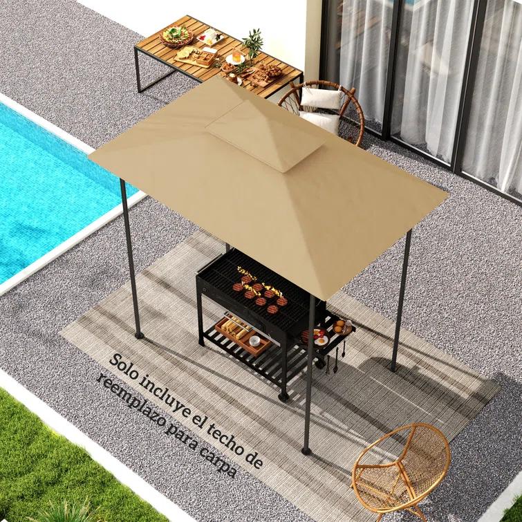 Outsunny Grill Gazebo Canopy Replacement Roof, UPF50+ Protected, 5' X 8' Outdoor BBQ Canopy Replacement Cover, Double Tiered Grill Canopy Replacement Cover, TOP COVER ONLY, Beige