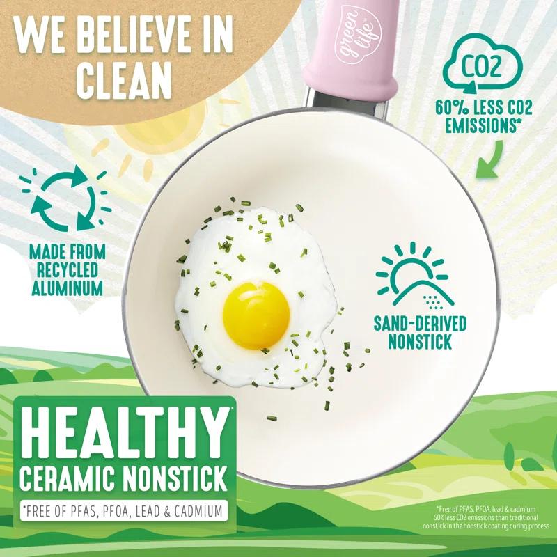 GreenLife GreenLife Soft Grip Healthy Ceramic Nonstick, 1QT And 2QT Saucepan Pot Set With Lids, Dishwasher Safe