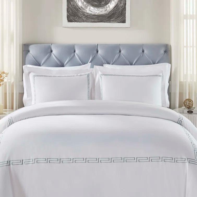 Superior Harrison Cotton Greek Key Embroidered 3 Piece Duvet Cover Set by Superior
