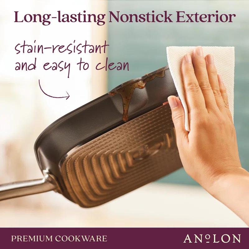 Anolon Accolade Forged Hard Anodized Nonstick Induction Square Stovetop Grill / Griddle Pan, 11 Inch, Moonstone